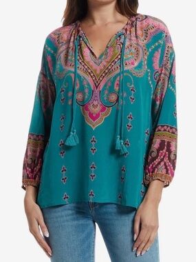 NWT Johnny Was 100% Silk Paisley Margot Blouse M